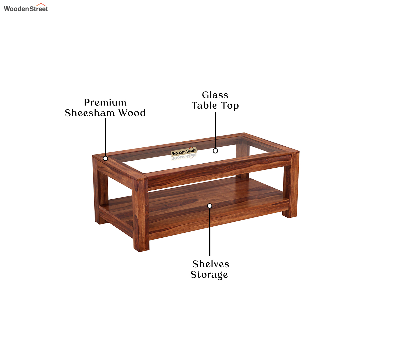 Elegant Hand Crafted Solid Wood Coffee Table | Premium Carved Teak Wood Centre Table for Living Room with Natural Finish – Image 3