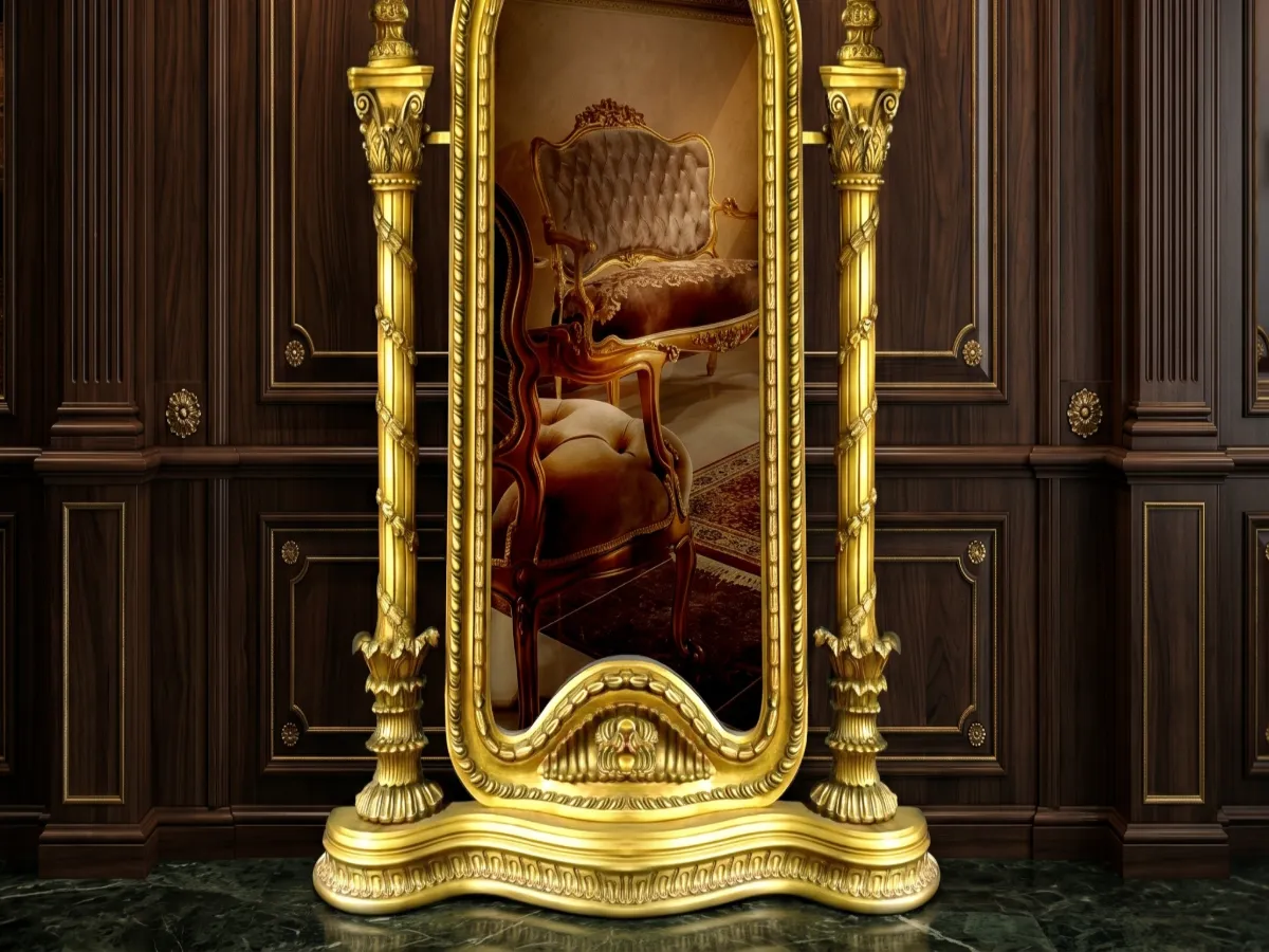Hand Carved Wood Framed Mirror