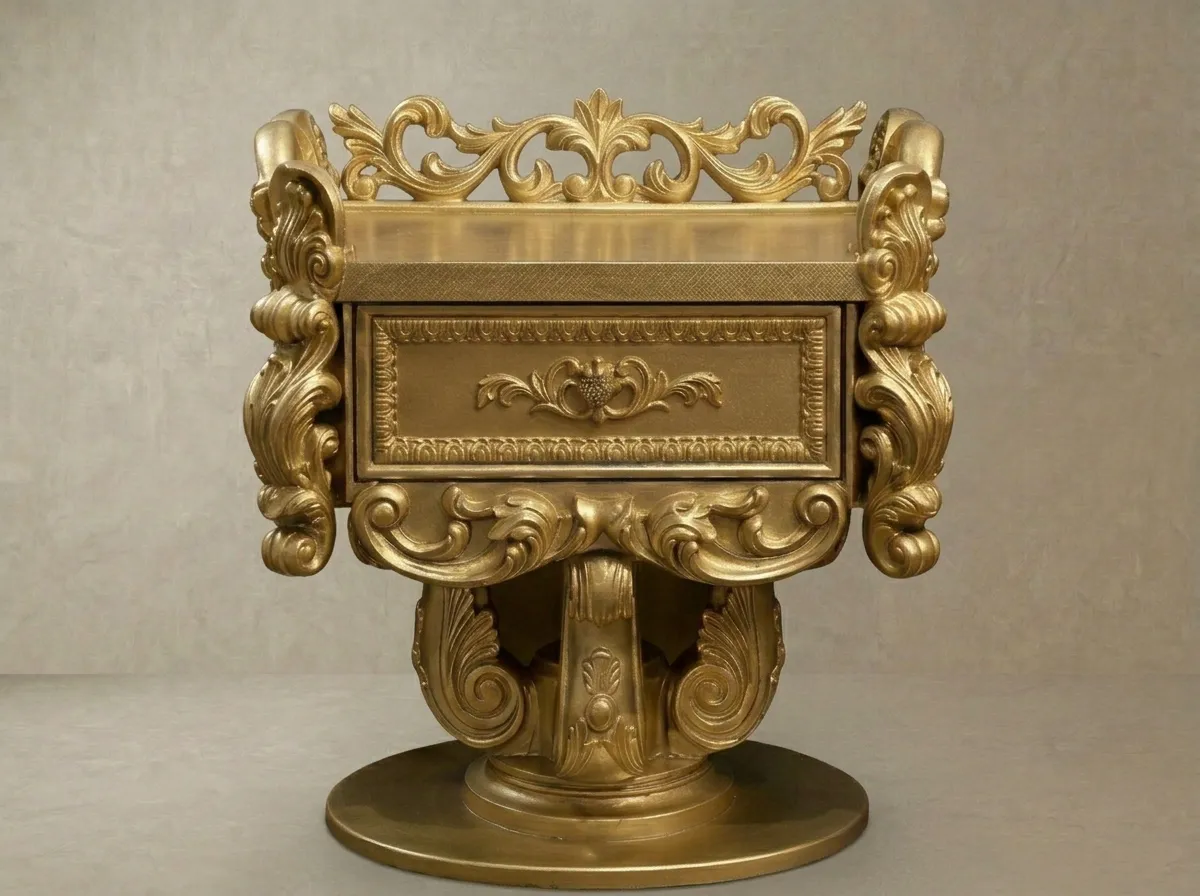 Antique Gold Royal Hand Carved Teak Wood Side Table | Luxury Living Room & Bedroom Accent Table with Ornate Finish