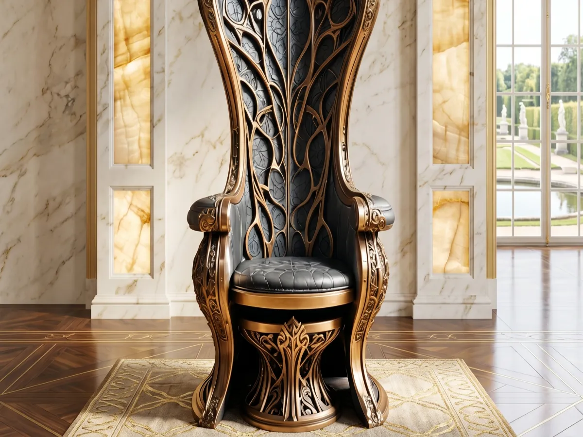 Art Nouveau Tree-Form High Back Chair | Black &amp; Bronze