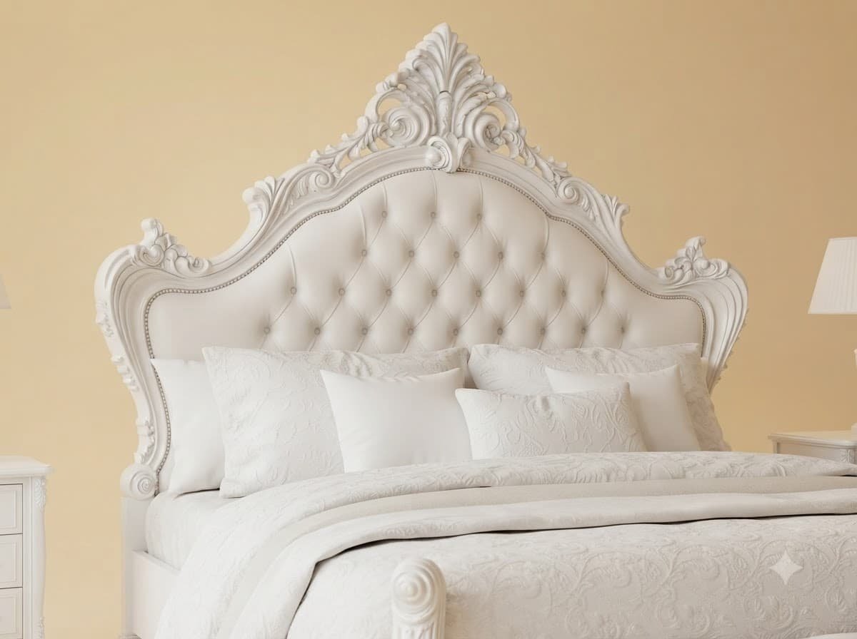 White King Size Bed with Bench and Side Tables - Carved Teak Set - Image 4