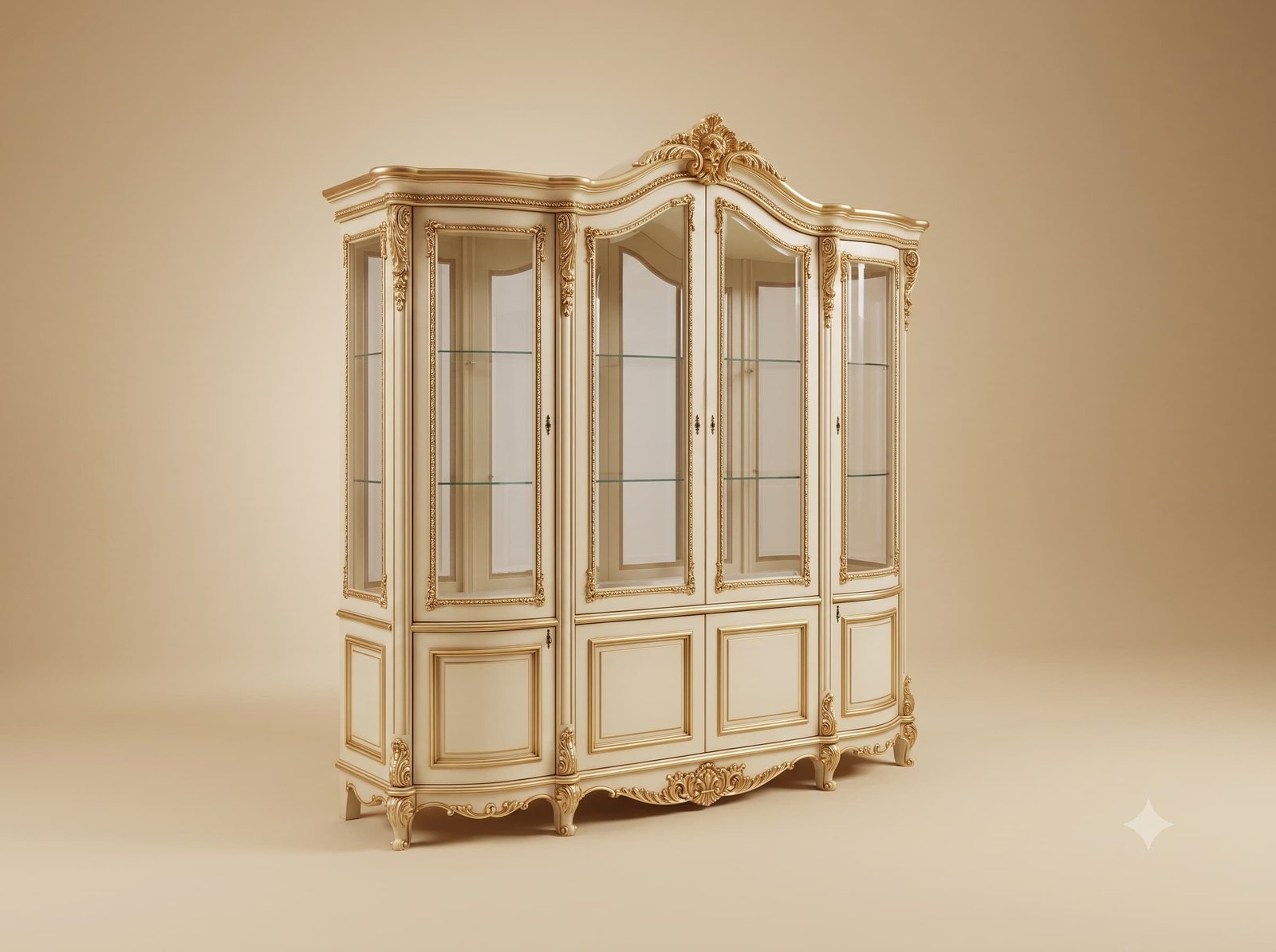 Display Unit in Carved Teak with Glazed Doors and Panelled Base - Image 1
