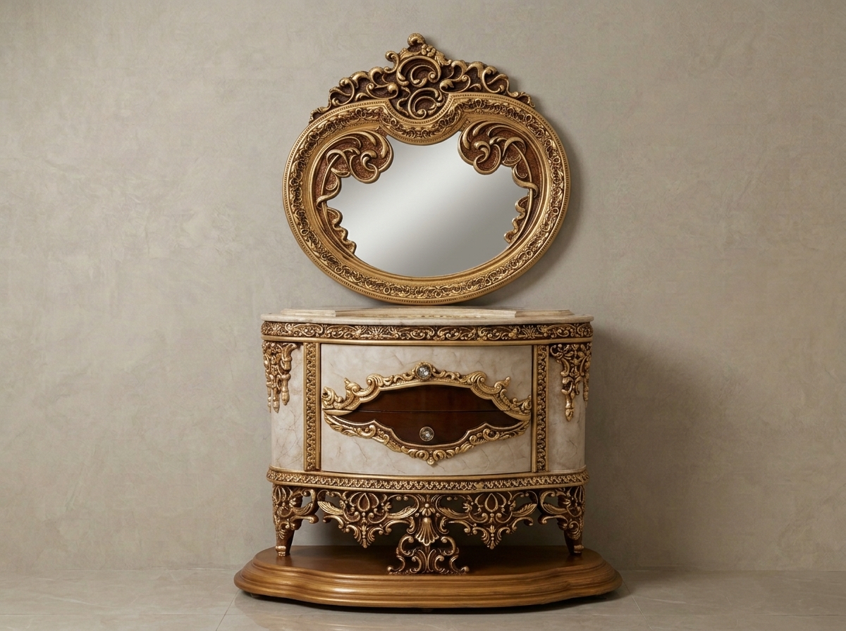 Celestia Bright Gold Luxury Teak Wood Nightstand | Designer Hand Crafted Bedside Table with Brilliant Gold Finish