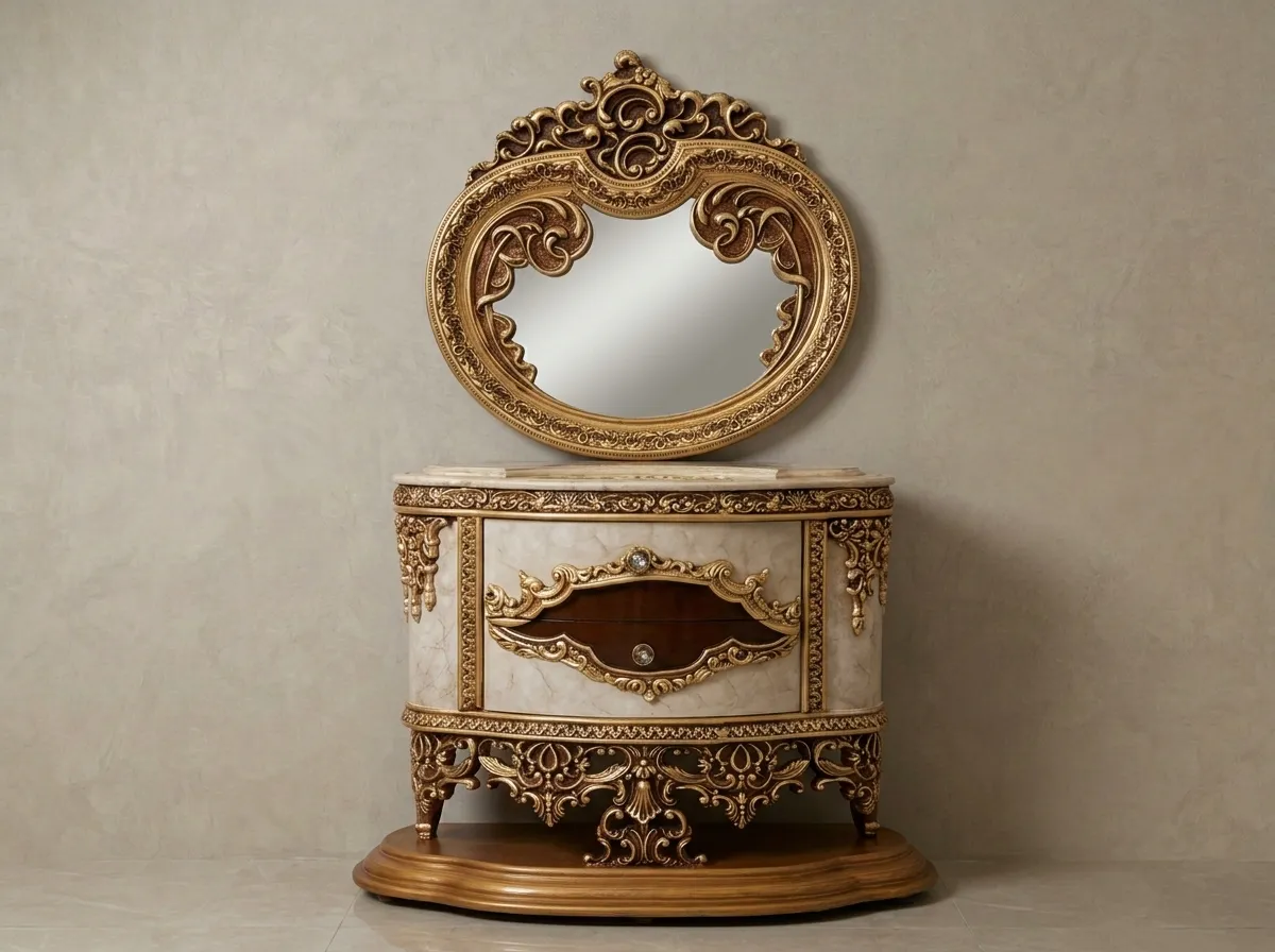 Celestia Bright Gold Luxury Teak Wood Nightstand | Designer Hand Crafted Bedside Table with Brilliant Gold Finish