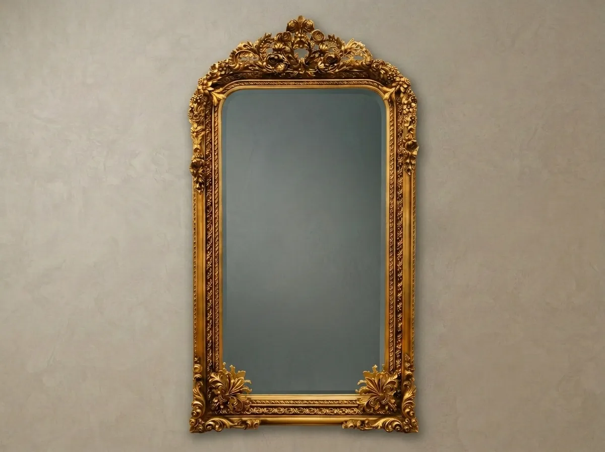 Wooden Long Handcrafted Rajasthani Mirror Frame | Brass & Golden Polish Traditional Full Length Teak Wood Wall Mirror