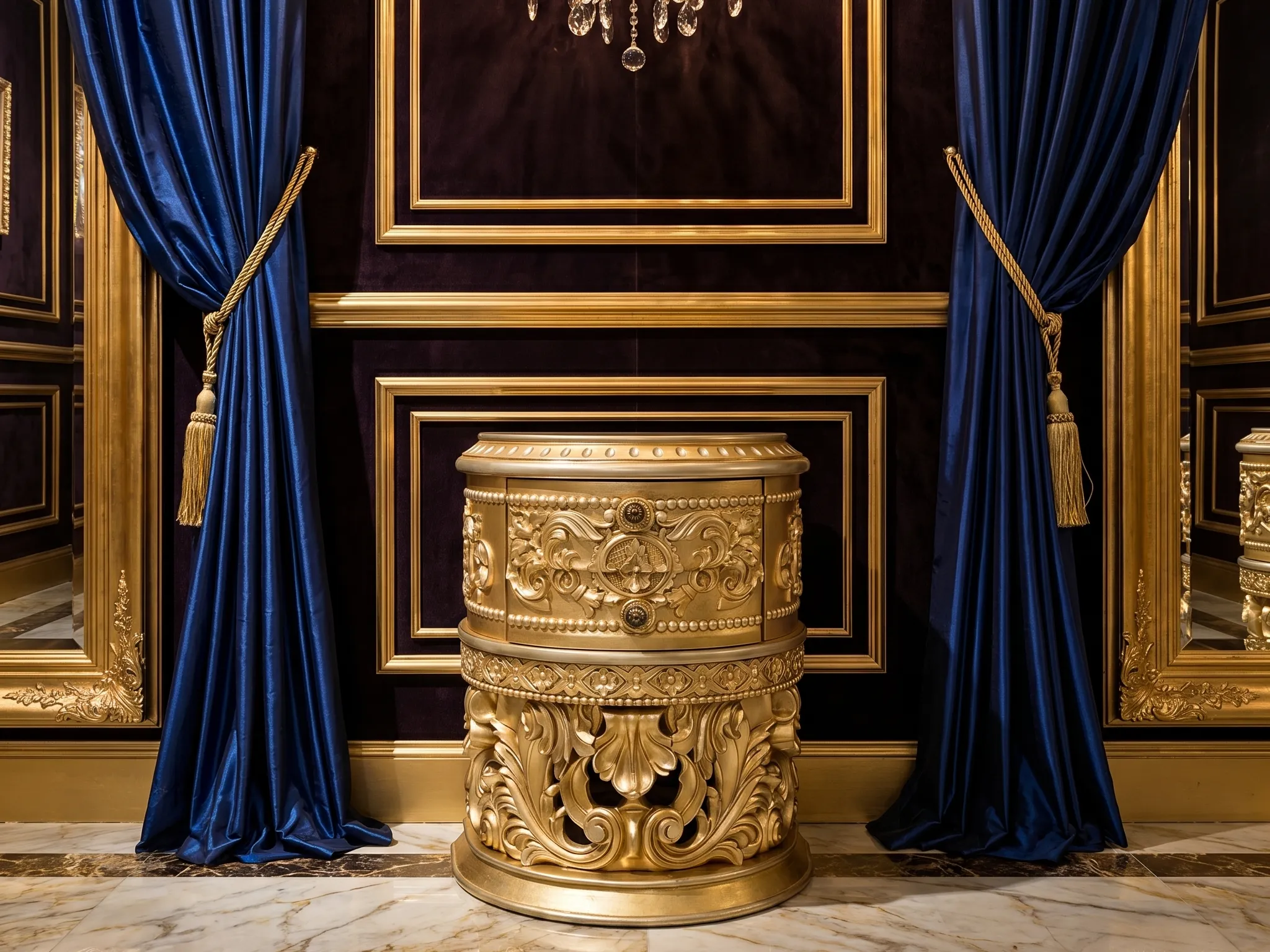 D-Shape Teak Wood Wooden Royal Hand Carved Bed Side Table, With Storage