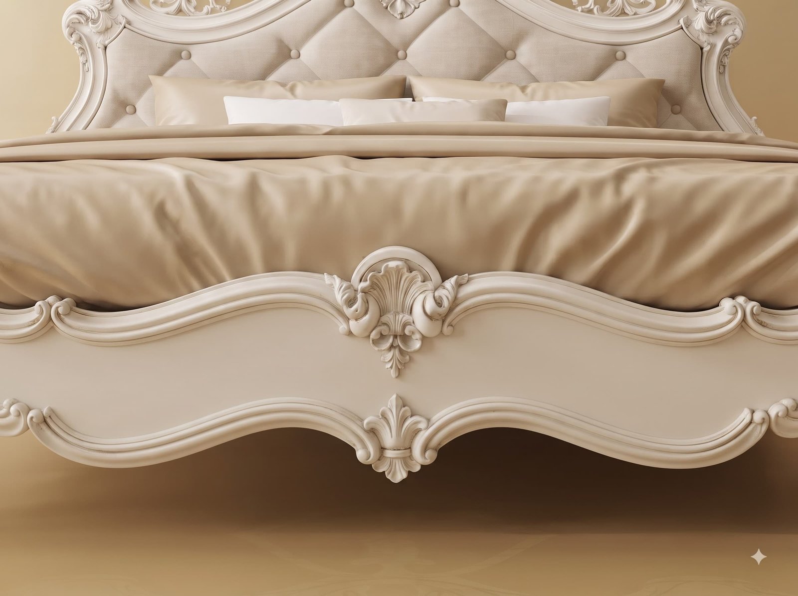 White King Size Bed in Carved Teak - Antique French Tufted Headboard - Image 3
