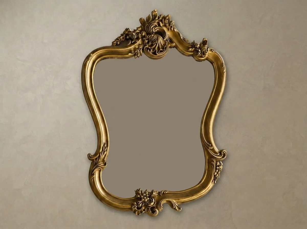 Luxury Hand Carved Gold Baroque Mirror Frame with Sculptural 3D Artwork | Royal Rococo Antique Gold Teak Wood Decorative Wall Mirror