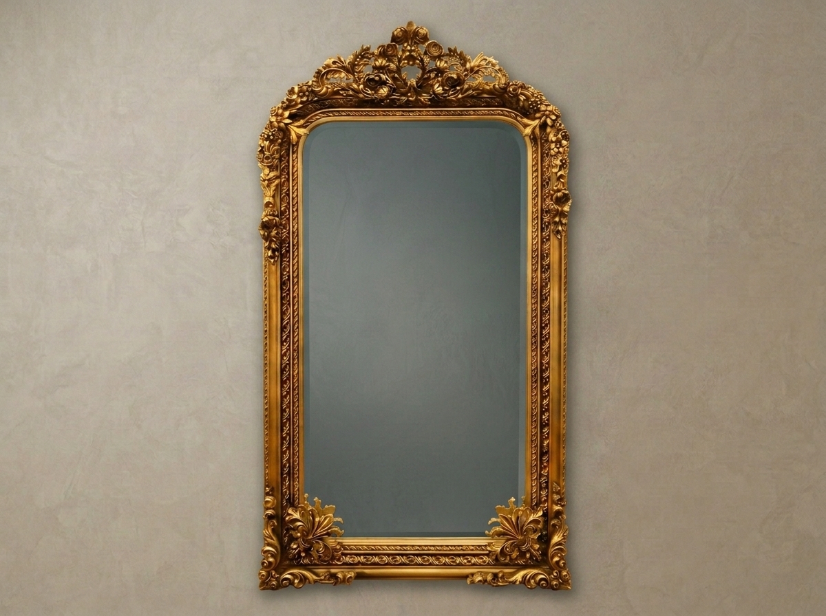 Wooden Long Handcrafted Rajasthani Mirror Frame | Brass & Golden Polish Traditional Full Length Teak Wood Wall Mirror