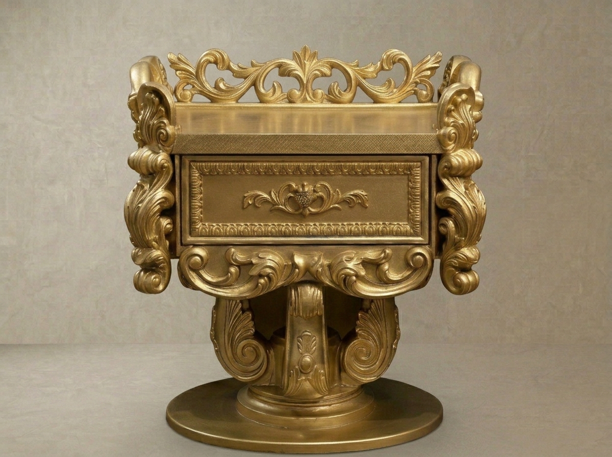 Antique Gold Royal Hand Carved Teak Wood Side Table | Luxury Living Room & Bedroom Accent Table with Ornate Finish