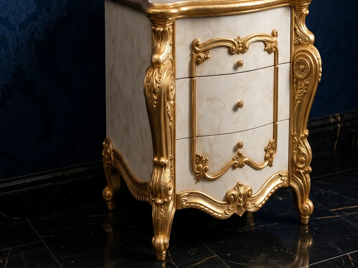 Luxury Baroque Bedside Table | White Brown Gold 
