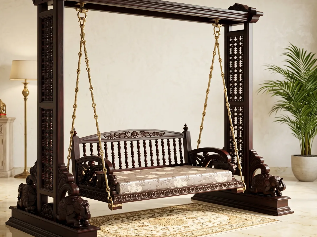 Indian Traditional Style Dark Walnut Swing