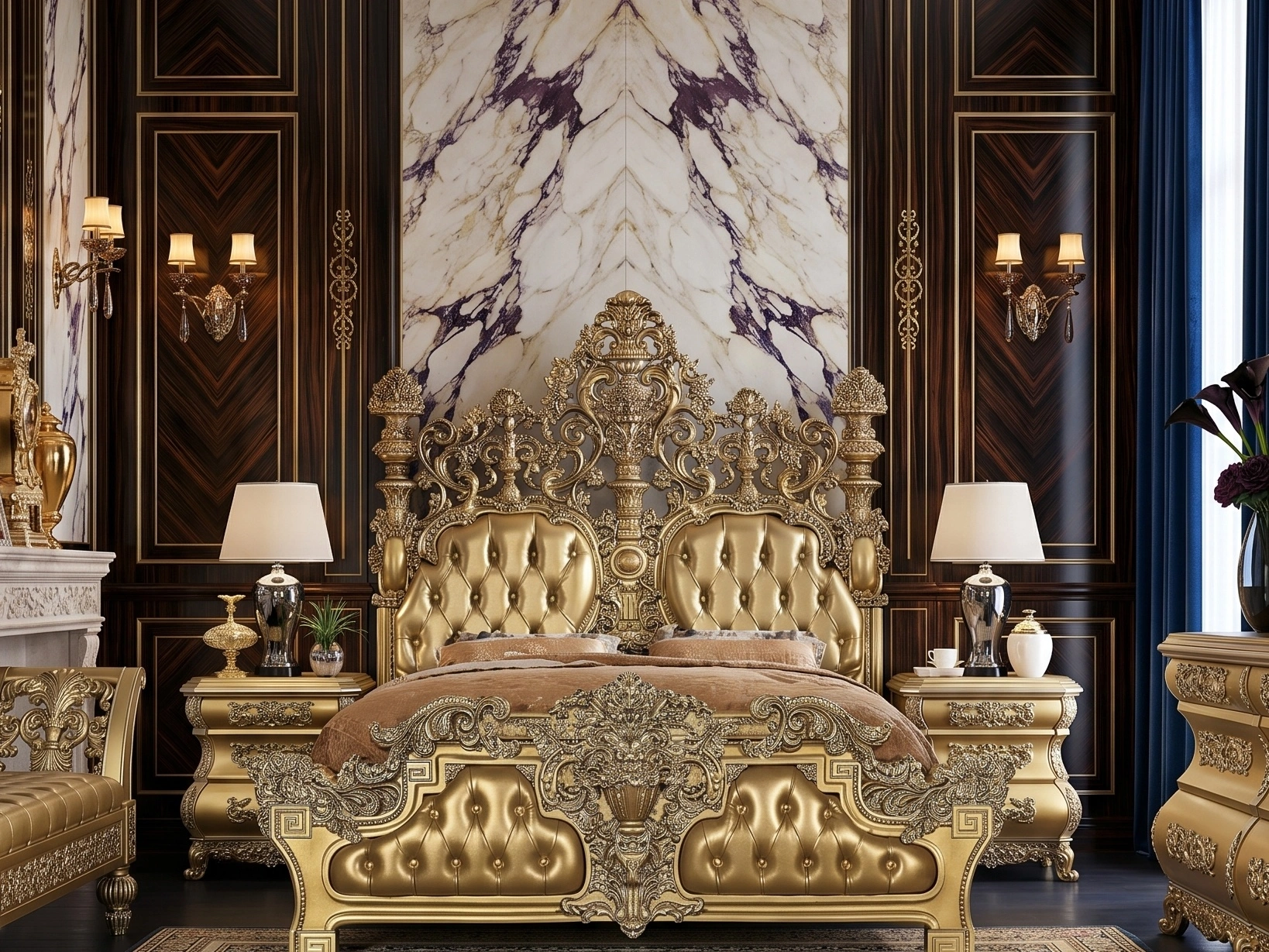 Elite Royal Baroque European Classic Monumental Carved Bedroom Collection