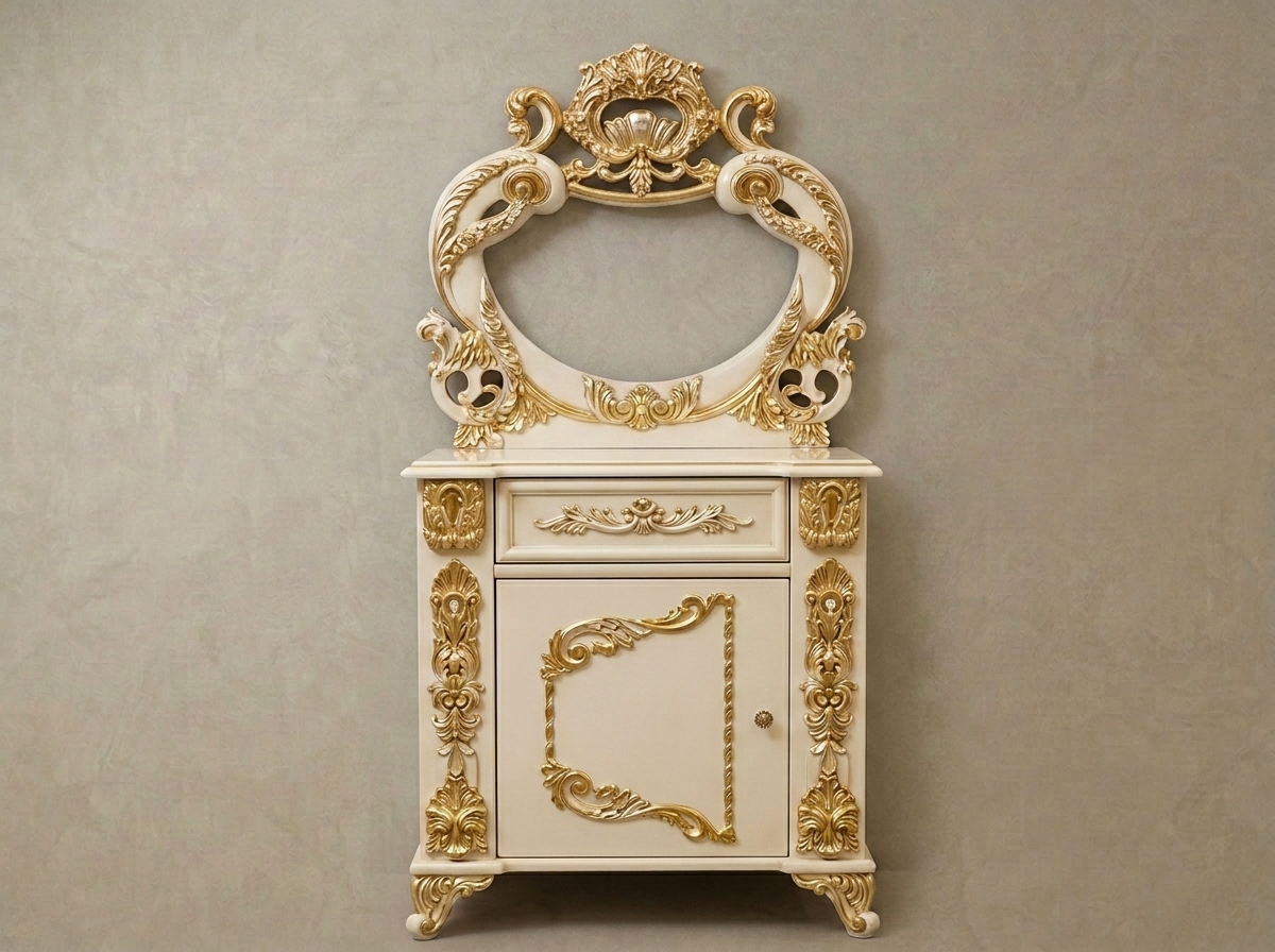 Luxury Gold Deco Teak Wood Bedside Table | Factory-Direct Hand Crafted Royal Nightstand with Drawer Storage