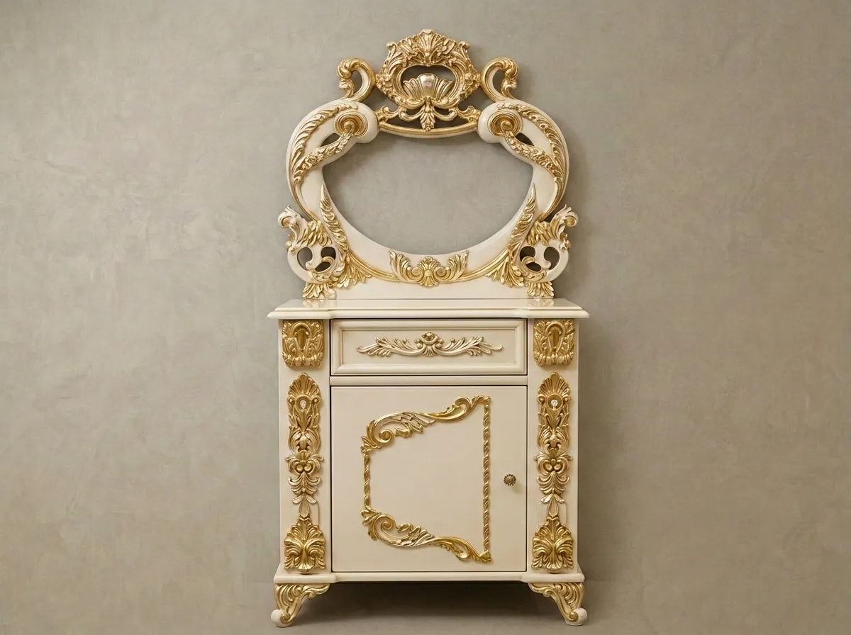 Luxury Gold Deco Teak Wood Bedside Table | Factory-Direct Hand Crafted Royal Nightstand with Drawer Storage