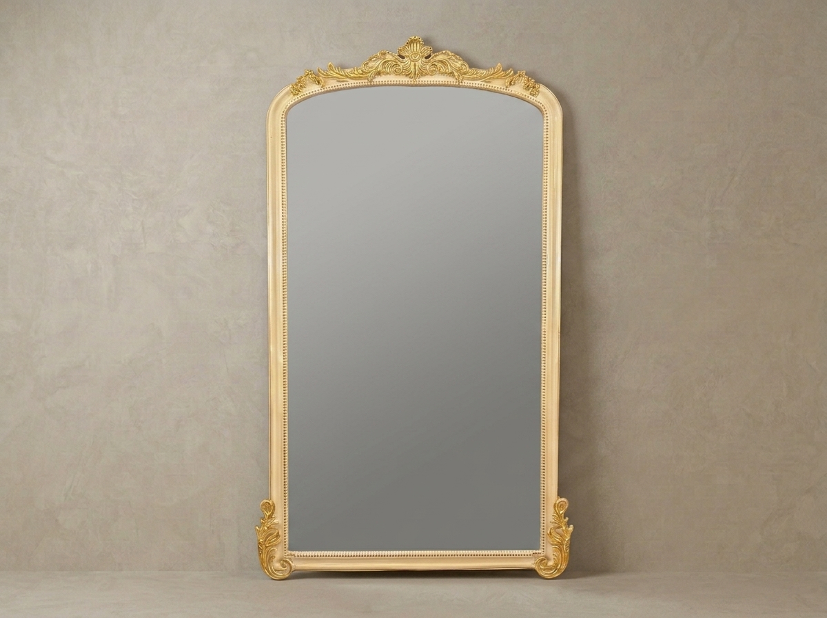 French Style Intricate Hand Carved Royal Teak Wood Mirror Frame | Antique Gold PU Polish Ornate Louis XVI Wall Mirror