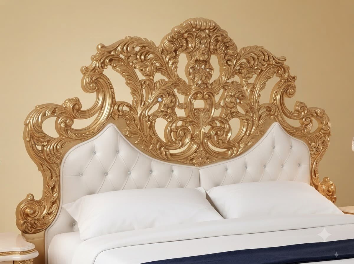 Gold Carved King Size Bed - Pierced Openwork Headboard and Footboard - Image 4