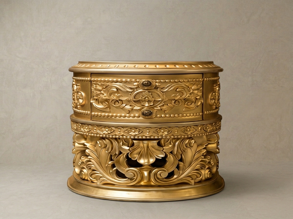 D-Shape Teak Wood Royal Hand Carved Luxury Bedside Table with Storage | Ornate Nightstand for Master Bedroom