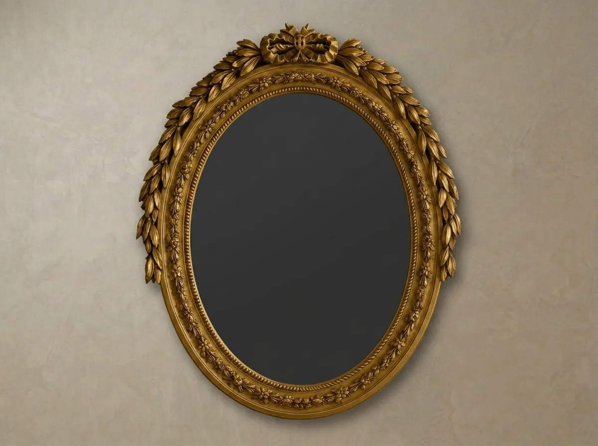 Luxury Hand Carved Antique Gold Oval Wooden Mirror Frame | European Palace Style Floral Ornamental Wall Mirror