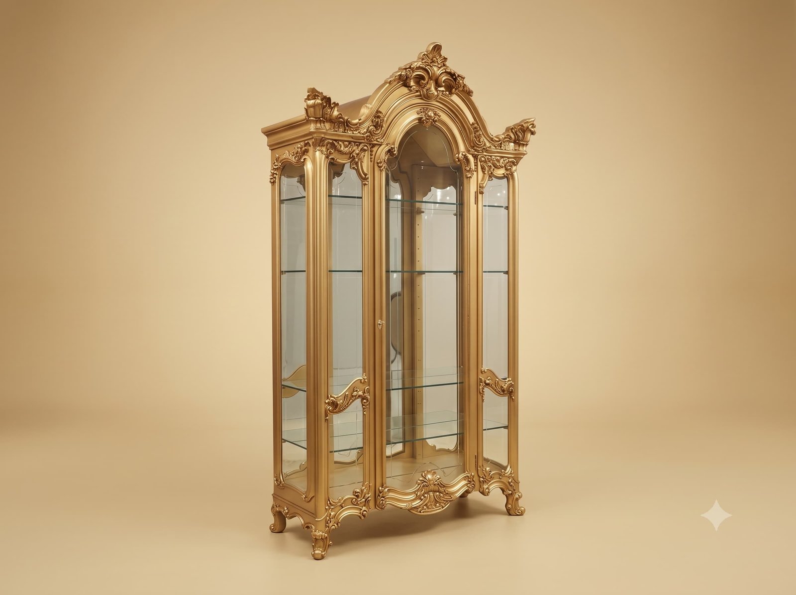 Tall Showcase in Gilded Teak with Single Glazed Door