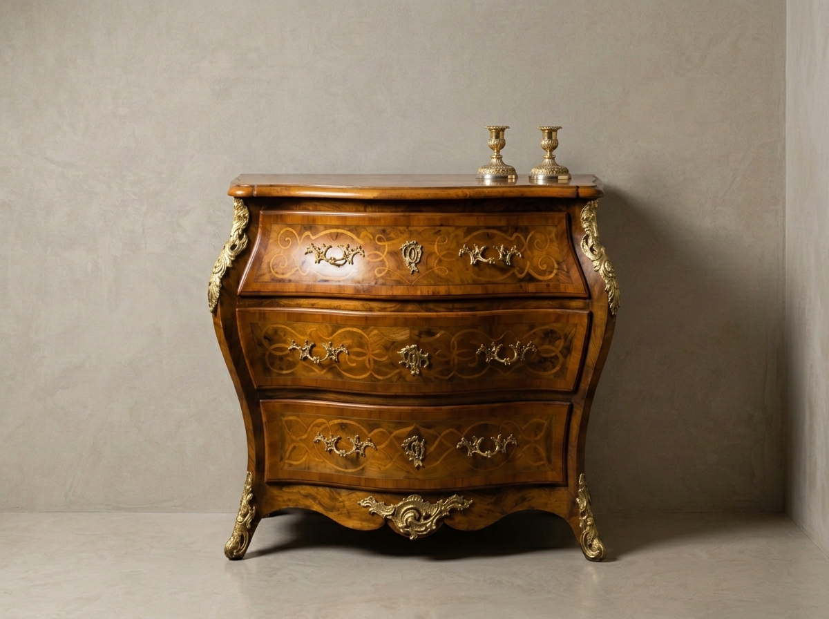 Swedish Bombe Commode Side Table | Rococo 18th-Century Inspired Luxury Hand Carved Teak Wood Storage Cabinet with Bombe Form