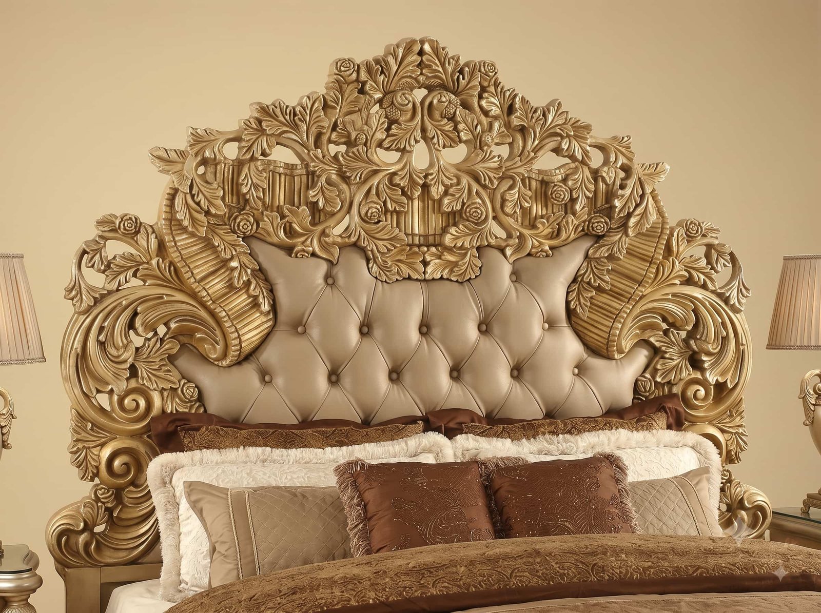 Carved Bed Design in Teak - Champagne with Leaf Garland Footboard - Image 4