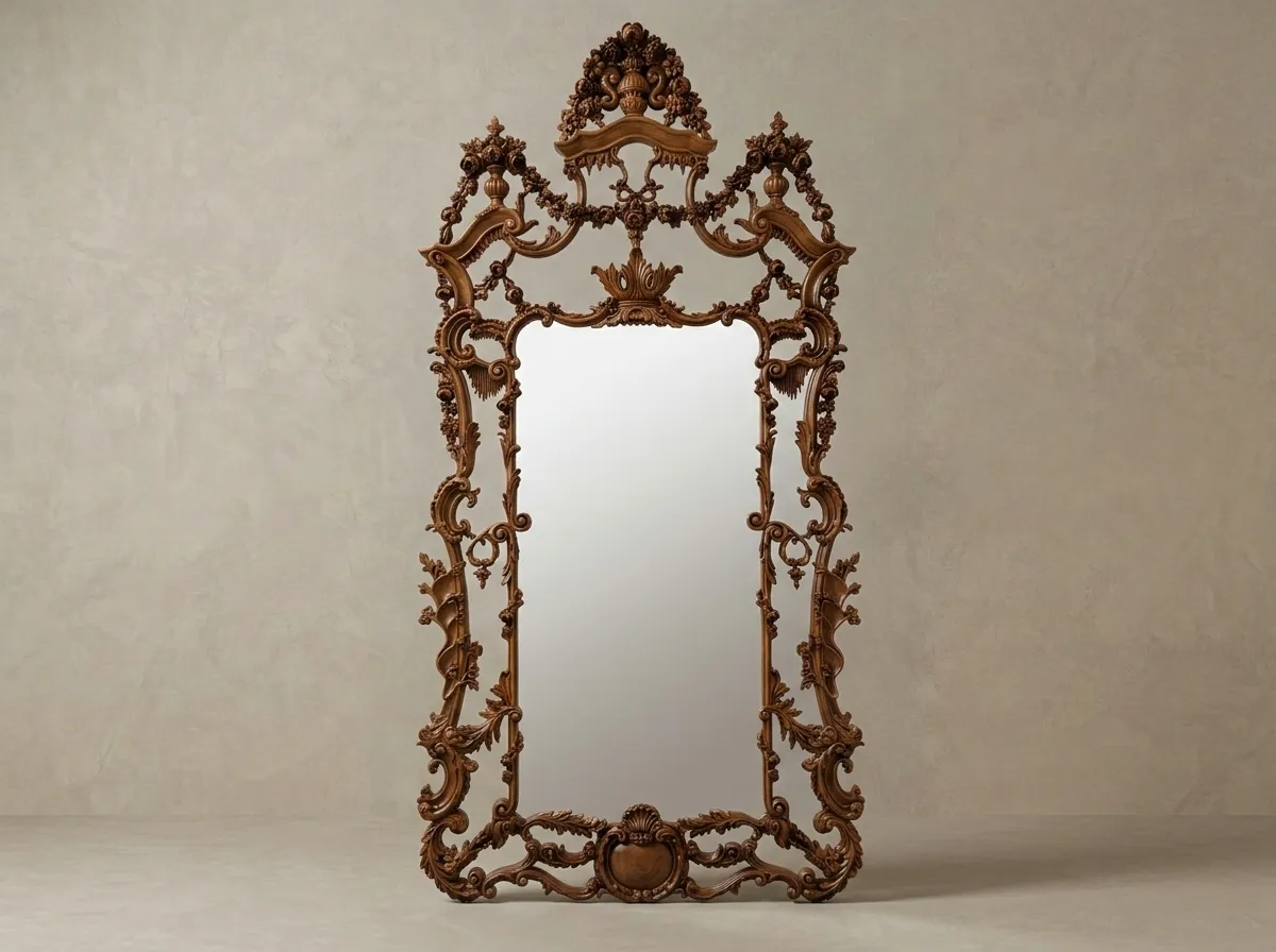 Dark Polish Handcrafted Rajasthani Wooden Mirror Frame | Traditional Dual-Polish Teak Wood Wall Mirror