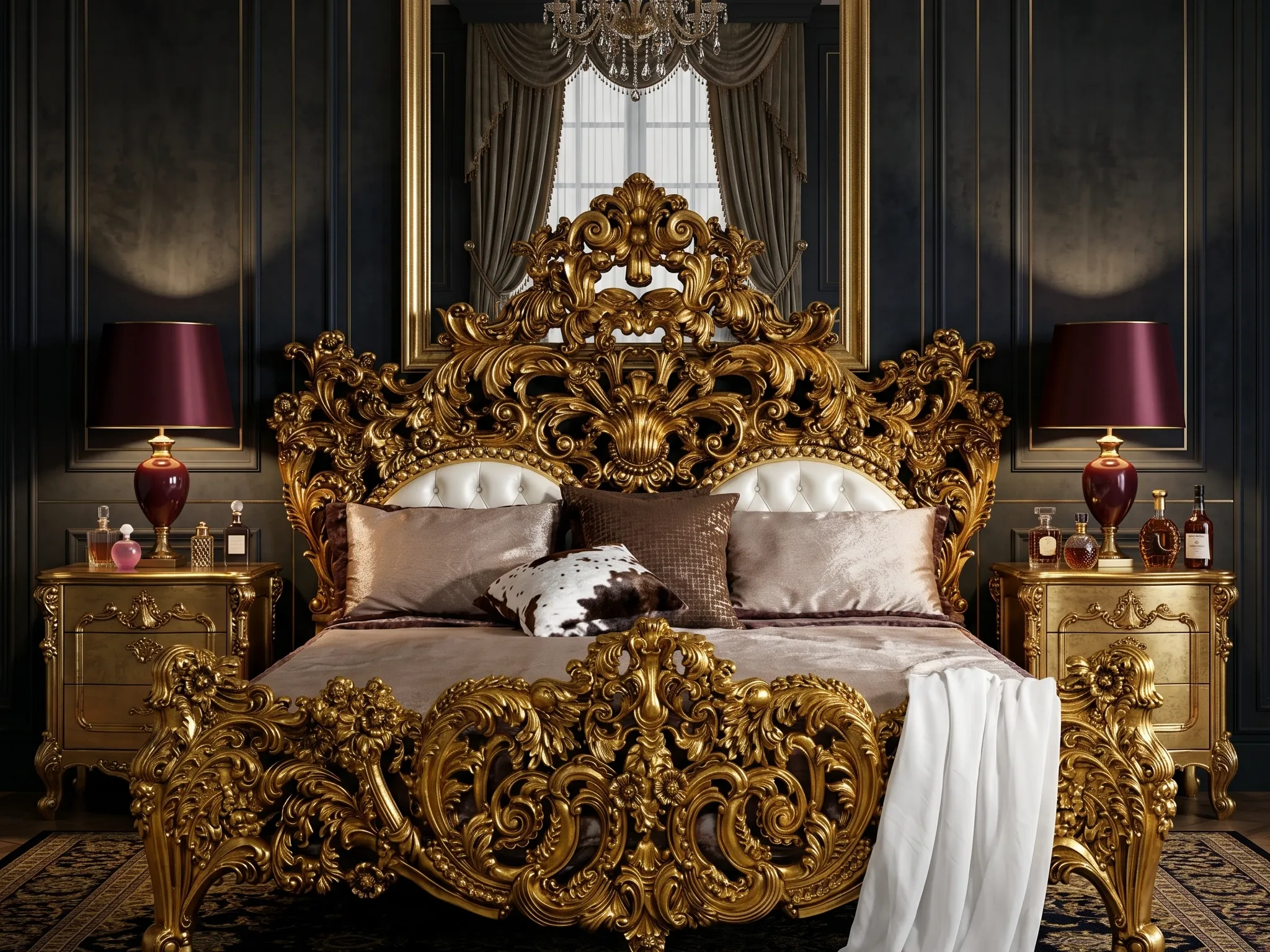 :Luxurious Gold Baroque Bed | Ornate Antique Style Bedroom Furniture