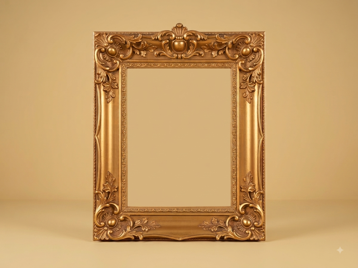 Hand-Carved Teak Wood Swept Mirror Frame | Gold Shell Crest Classic Frame