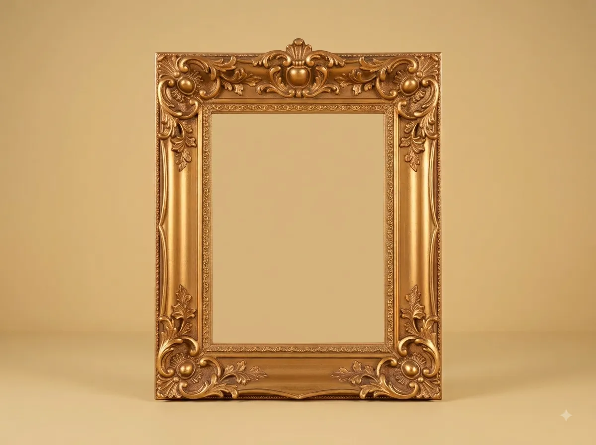 Hand-Carved Teak Wood Swept Mirror Frame | Gold Shell Crest Classic Frame