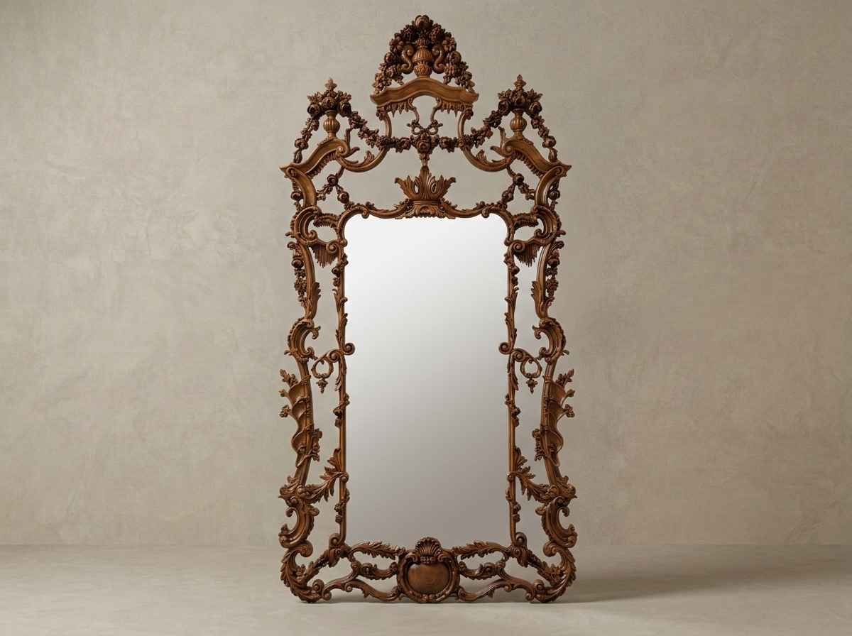 Dark Polish Handcrafted Rajasthani Wooden Mirror Frame | Traditional Dual-Polish Teak Wood Wall Mirror