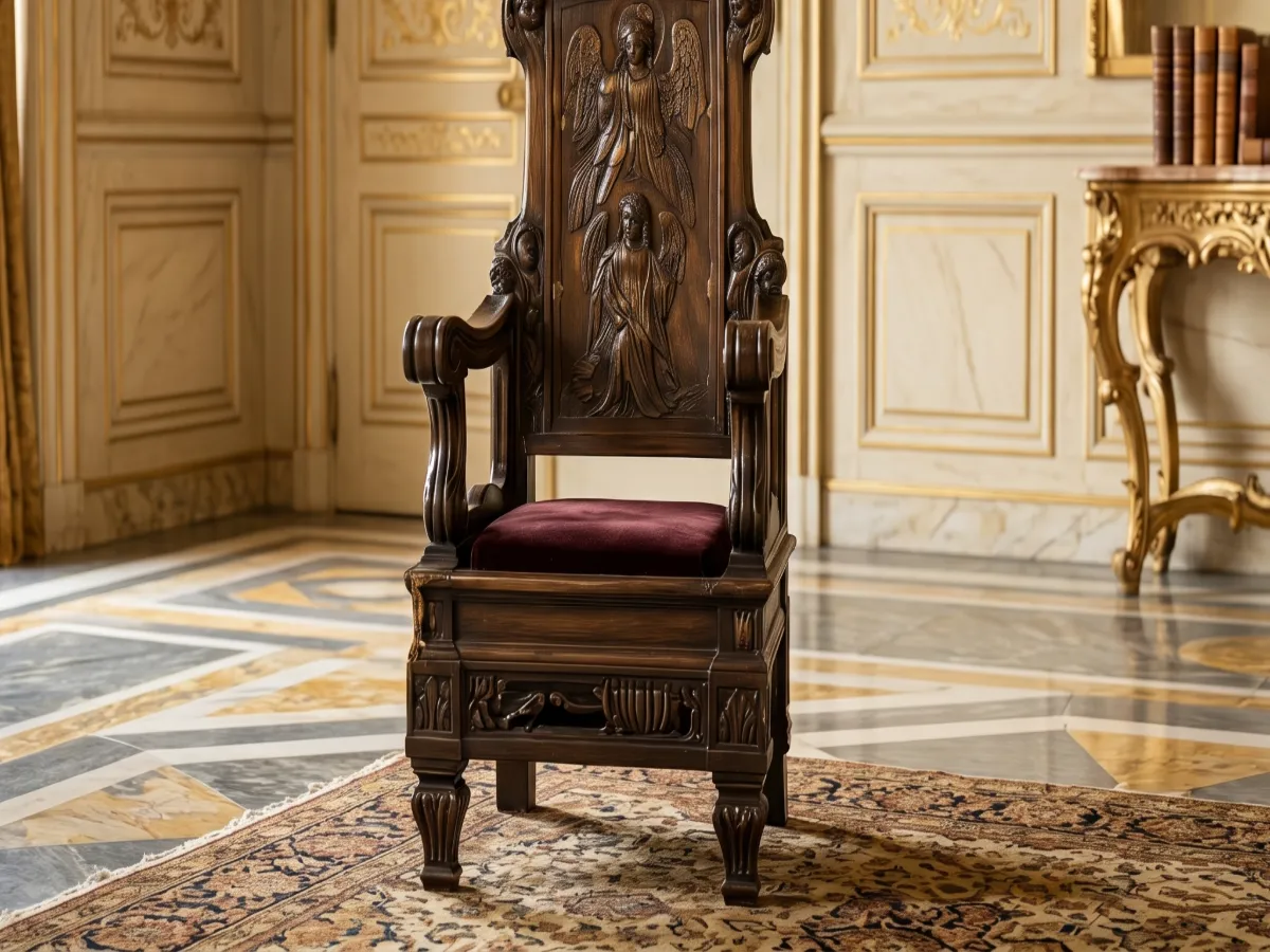  Angel Carved Royal High Back Chair | Dark Walnut & Burgundy