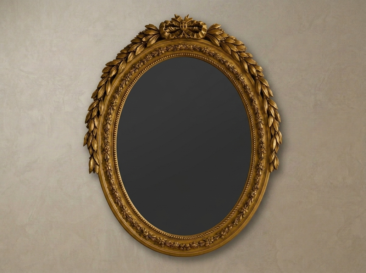 Luxury Hand Carved Antique Gold Oval Wooden Mirror Frame | European Palace Style Floral Ornamental Wall Mirror