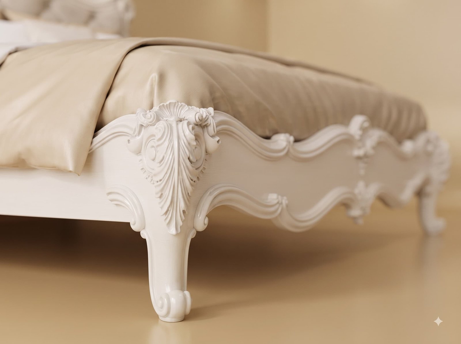 White King Size Bed in Carved Teak - Antique French Tufted Headboard - Image 2