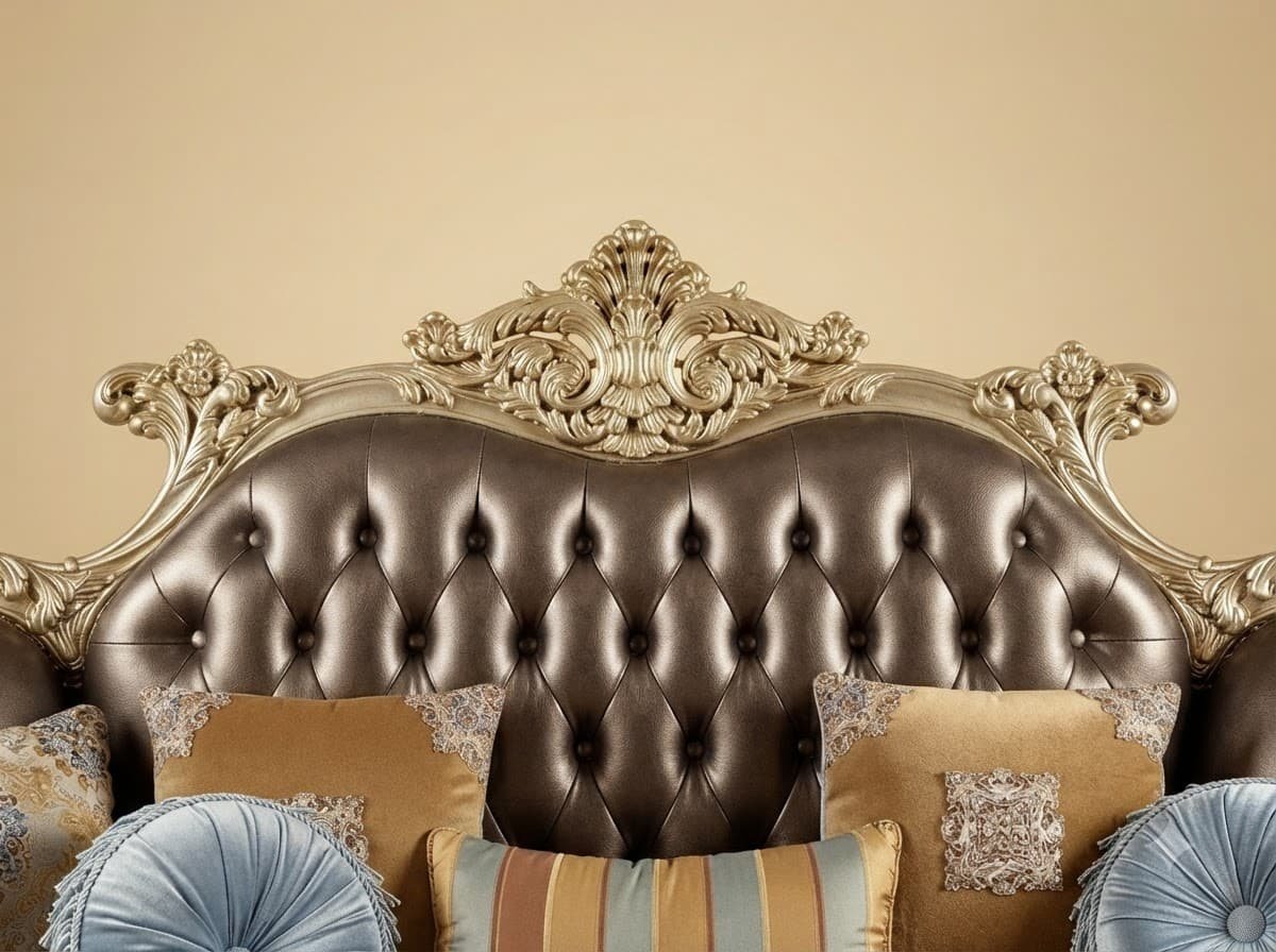 Leather Sofa in Carved Teak - 4 Seater Bronze with Champagne Frame - Image 4