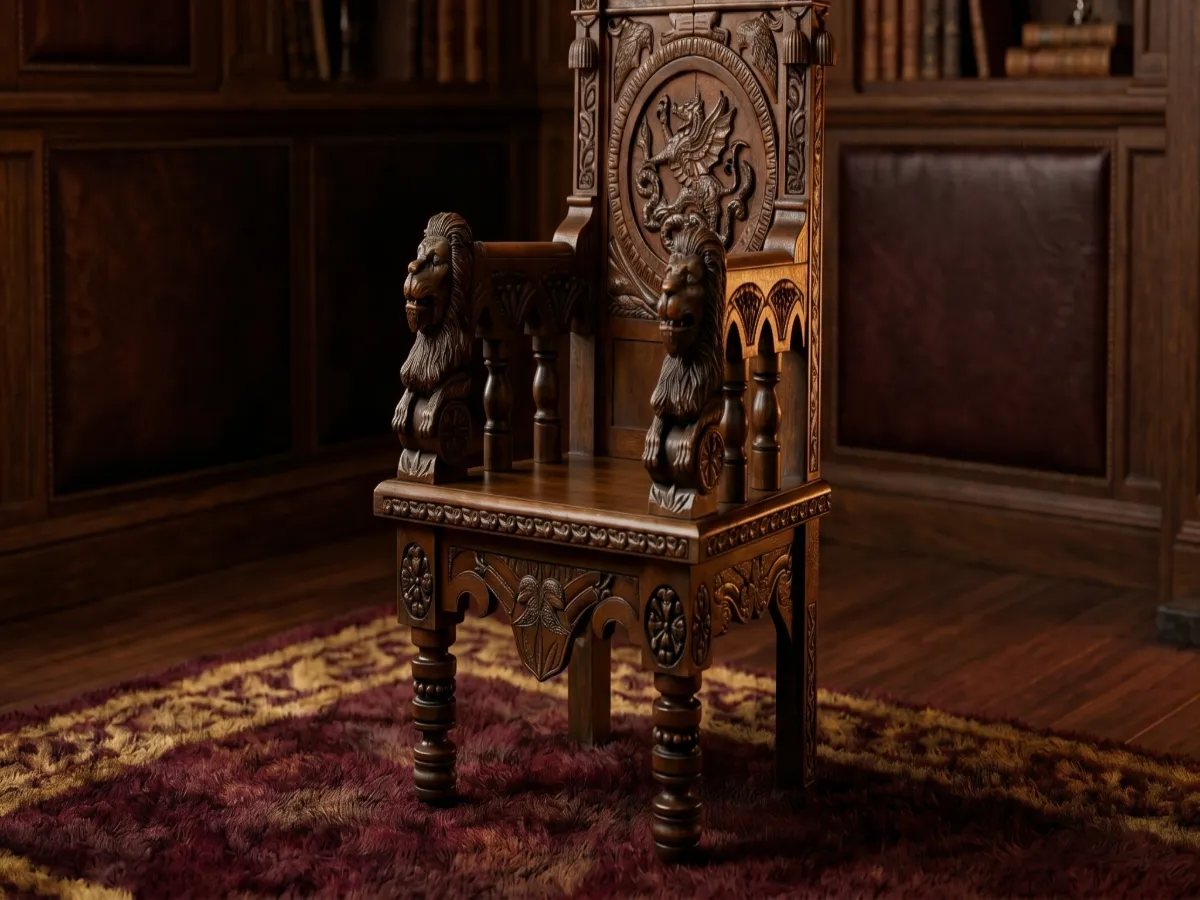 Lion & Dragon Crest Royal High Back Throne Chair