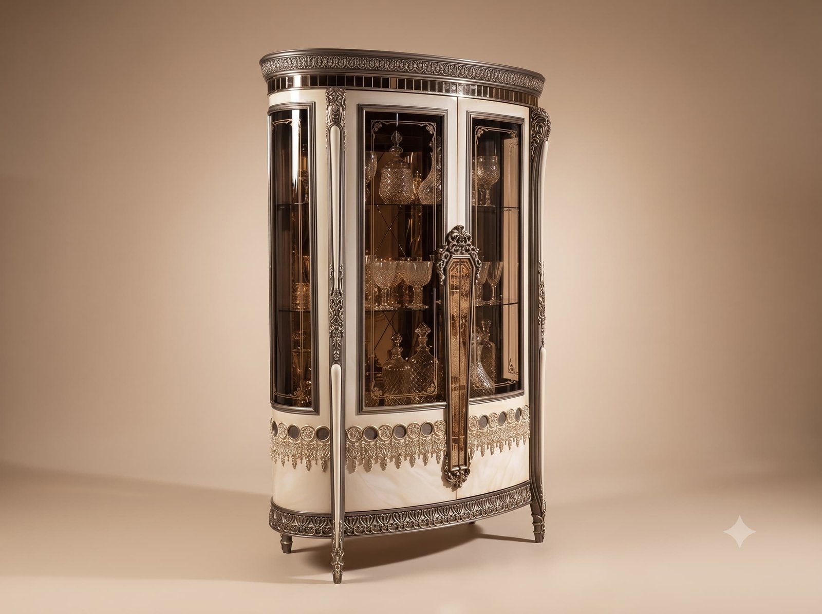 Silver Showcase in Ivory Teak with Pierced Filigree Base Band
