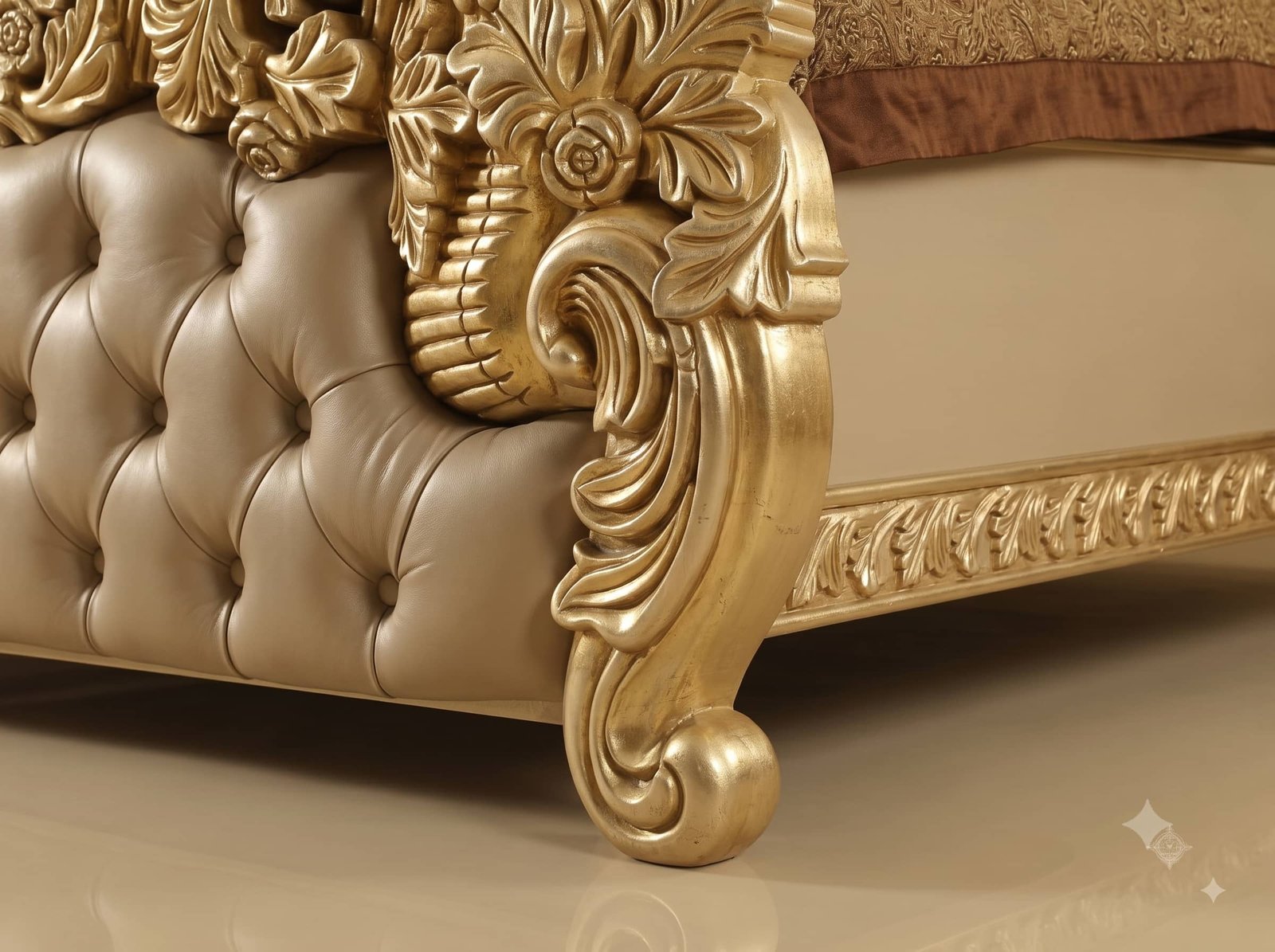 Carved Bed Design in Teak - Champagne with Leaf Garland Footboard - Image 3