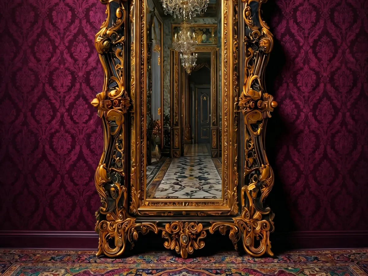Luxury Antique Gold Wooden Mirror Frame | Hand Carved European Palace Mirror
