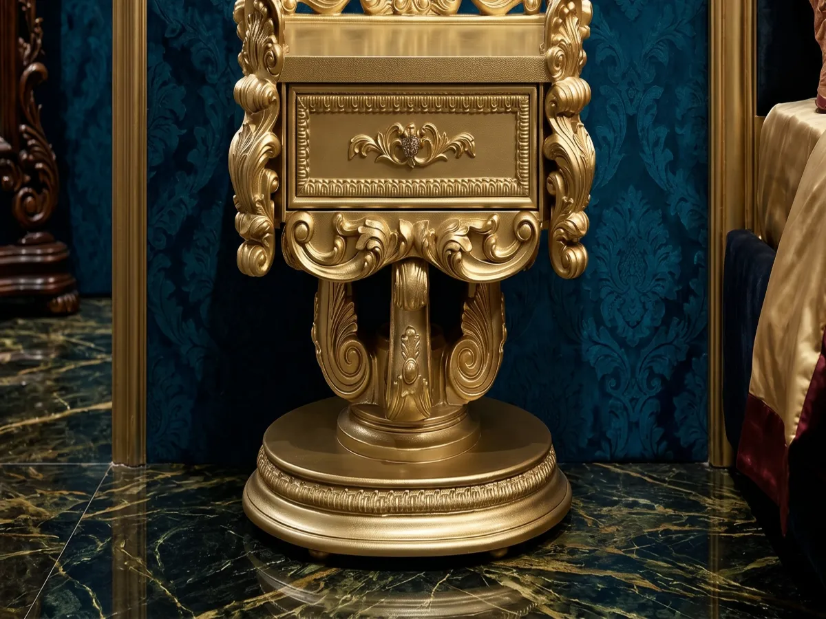 Antique Gold Royal Side Table | Carved Teak Wood Luxury